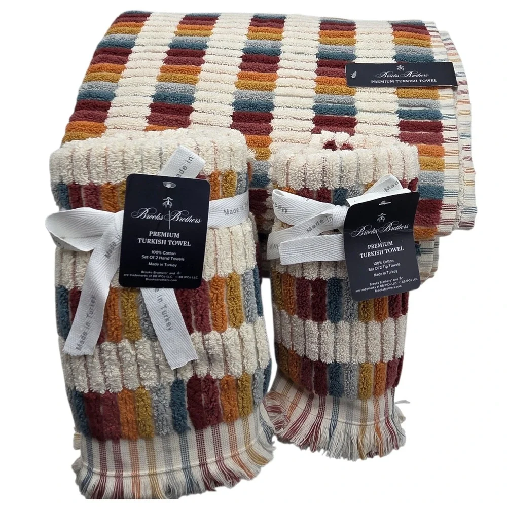 Brooks Brothers 6pc‎ Premium Turkish Cotton Towel Set Multi 2 Bath 2 Hand 2 Tip